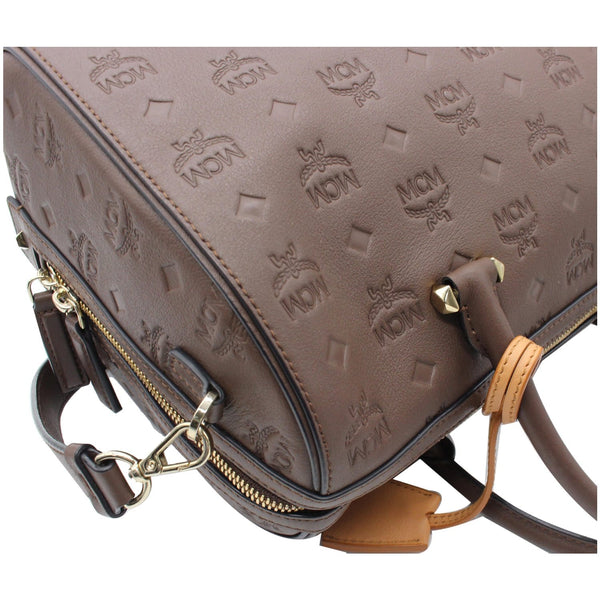 MCM Visetos Essential Leather Boston Bag Chocolate Brown