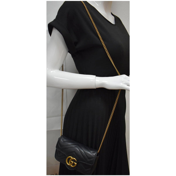 GUCCI GG Marmont Super Mini Leather Crossbody Bag Black 476433