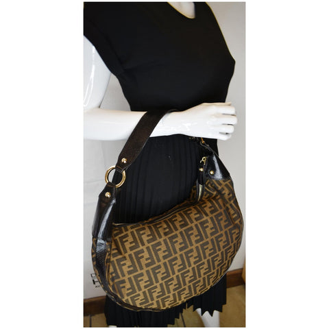 Fendi Half Moon Zucca Canvas Hobo Handbag Brown