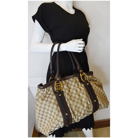 GUCCI Interlocking Large GG Canvas Tote Bag Beige 223954