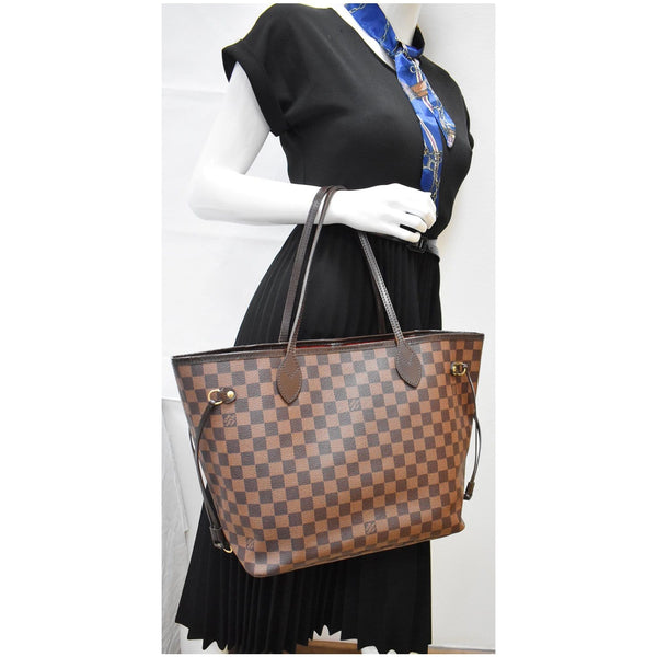 LOUIS VUITTON Neverfull MM Damier Ebene Tote Shoulder Bag Brown