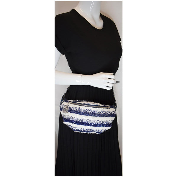Chanel Sequin Fanny Pack Leather Waist Bag women wear