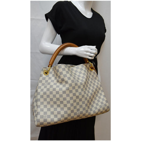 Used Louis Vuitton Artsy MM Damier Azur Shoulder Bag White