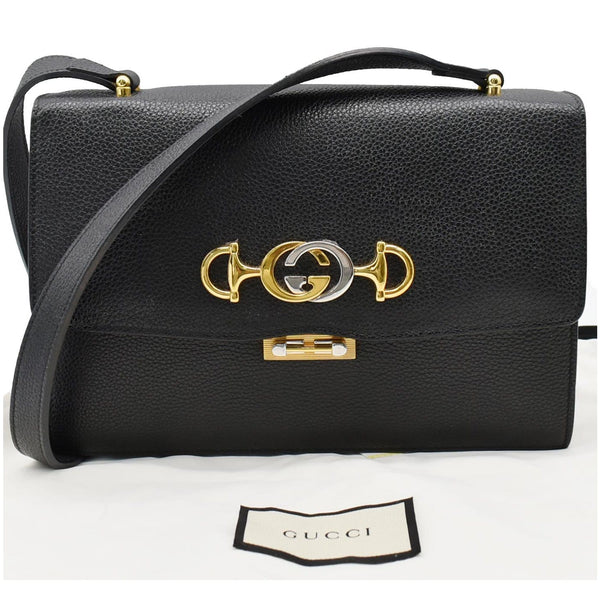 GUCCI Zumi Small Grainy Leather Chain Crossbody Bag Black 576388
