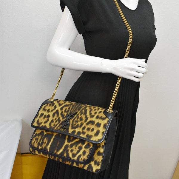 YVES SAINT LAURENT Niki Medium Leopard Print Leather Shoulder Bag Multicolor