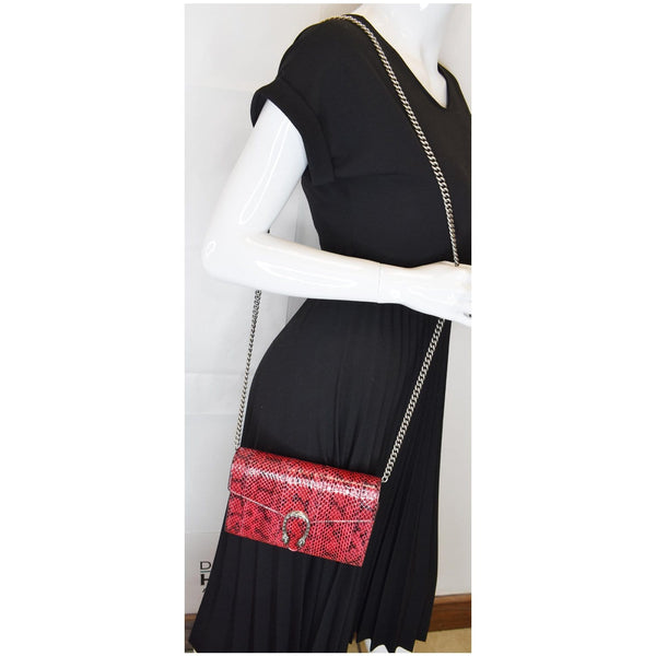 Gucci Dionysus Mini Python Leather Chain Wallet Red