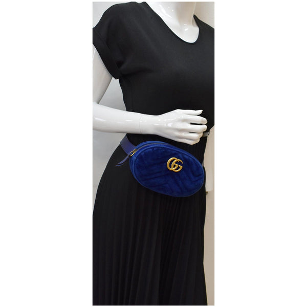 GUCCI GG Marmont Matelasse Velvet Belt Bag Blue 476434