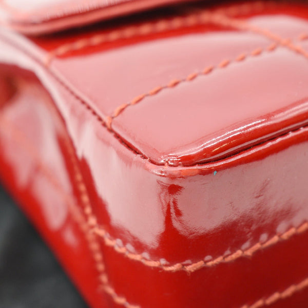 CHANEL Chocolate Bar Small Patent Leather Flap Shoulder Bag Red