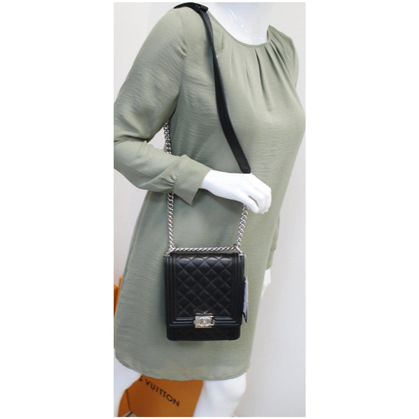 Chanel North South Boy Lambskin Leather Shoulder Bag