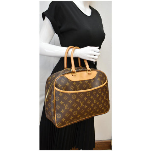 LOUIS VUITTON Deauville Boston Monogram Canvas Satchel Bag Brown