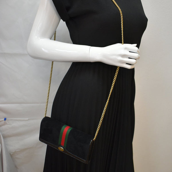 Gucci Ophidia Suede Patent Web Leather WOC Crossbody Bag