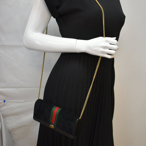 Gucci Ophidia Suede Patent Web Leather WOC Crossbody Bag