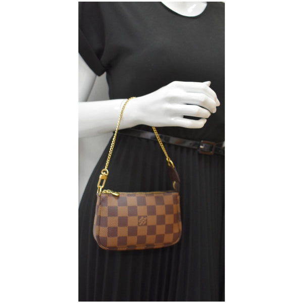LOUIS VUITTON Mini Pochette Damier Ebene Accessories Pouch Brown