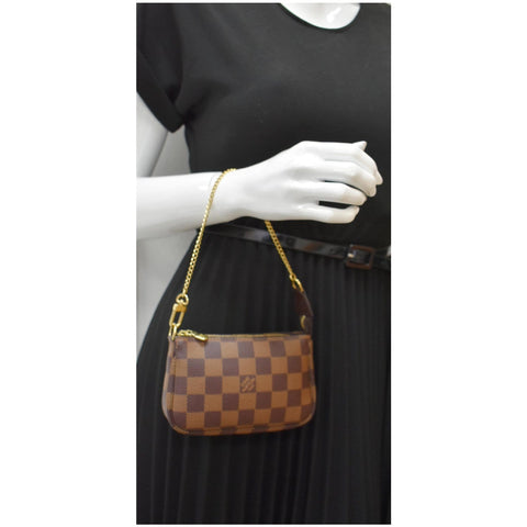 LOUIS VUITTON Mini Pochette Damier Ebene Accessories Pouch Brown