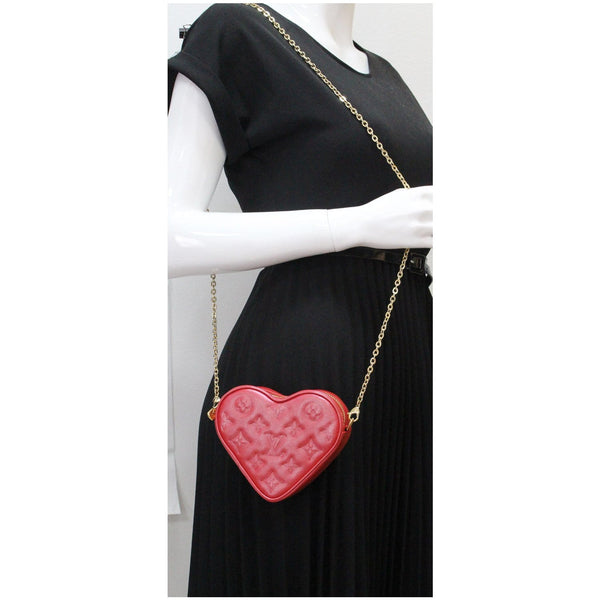 LOUIS VUITTON Heart on Chain Monogram Embossed Crossbody Bag Red - Final Sale