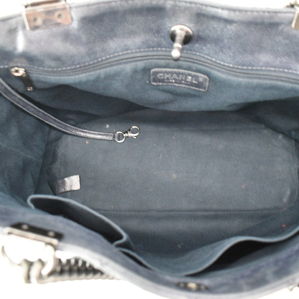 CHANEL Shopping In Chains Calfskin Quilted Large Tote Bag Black