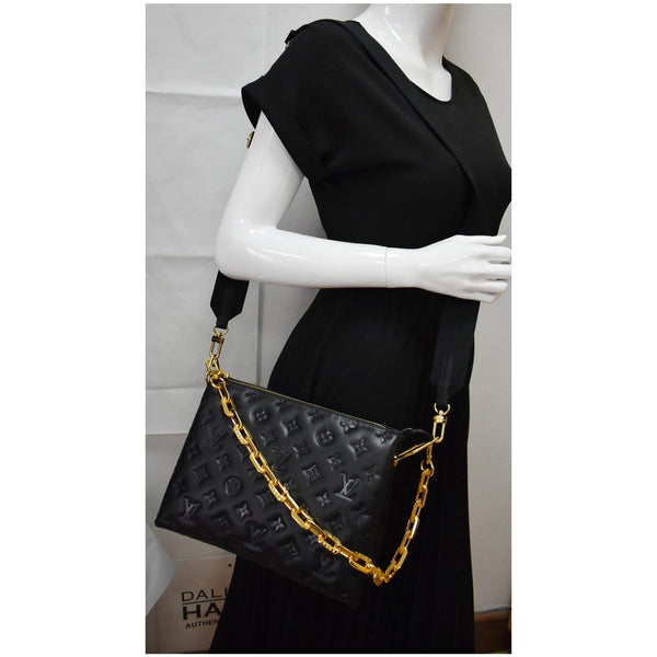 LOUIS VUITTON Coussin PM Monogram Embossed Shoulder Bag Black
