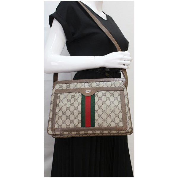 GUCCI Vintage Web Detail GG Canvas Shoulder Bag Beige