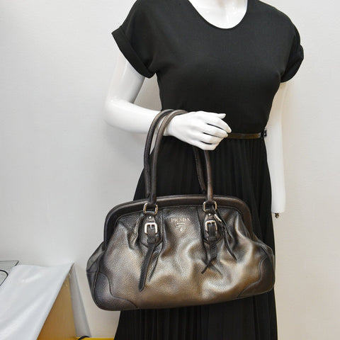 PRADA Gradient Antik Frame Leather Satchel Bag Bronze Metallic