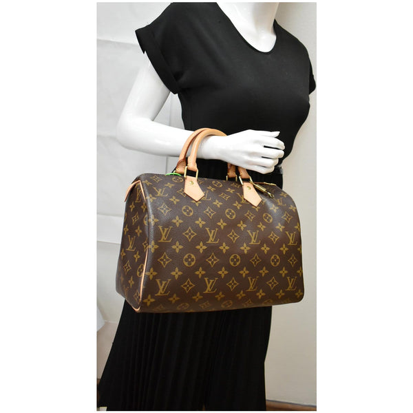 LOUIS VUITTON Speedy 30 Monogram Canvas Satchel Bag Brown
