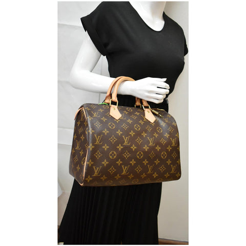 LOUIS VUITTON Speedy 30 Monogram Canvas Satchel Bag Brown