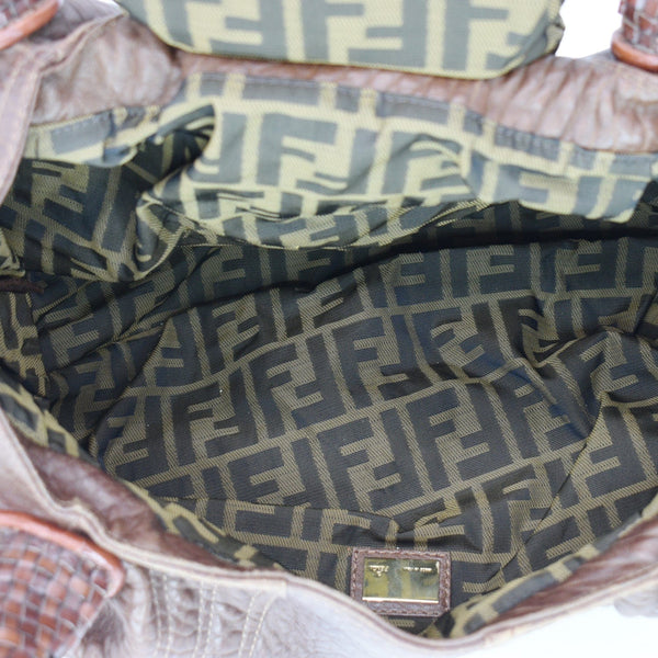 FENDI Spy Nappa Leather Satchel Bag Brown 8BR511