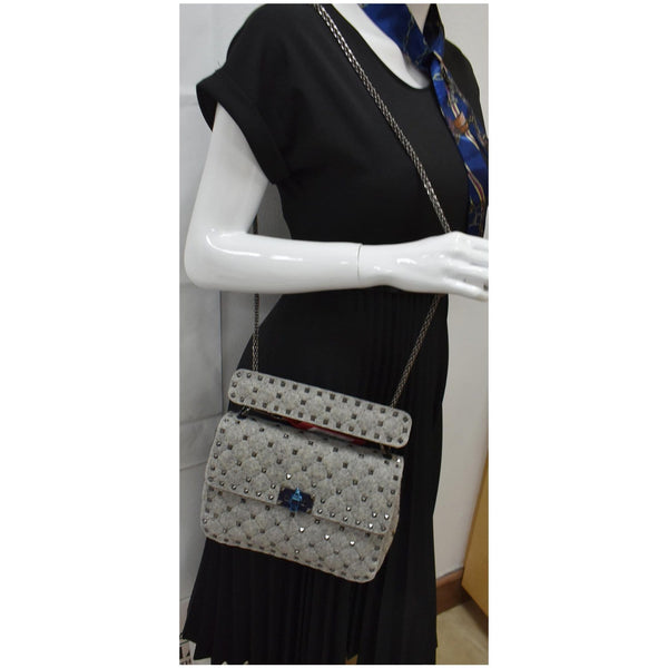 Valentino Garavani Rockstud Spike Chain Canvas Crossbody Bag Grey