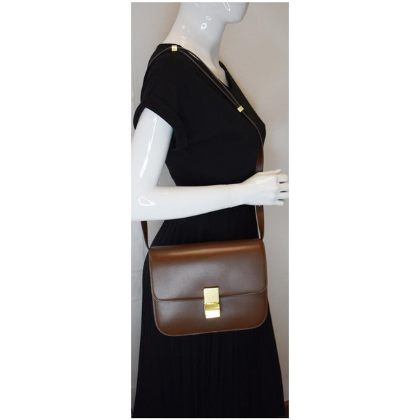 CELINE Medium Classic Box Calfskin Flap Crossbody Bag Camel