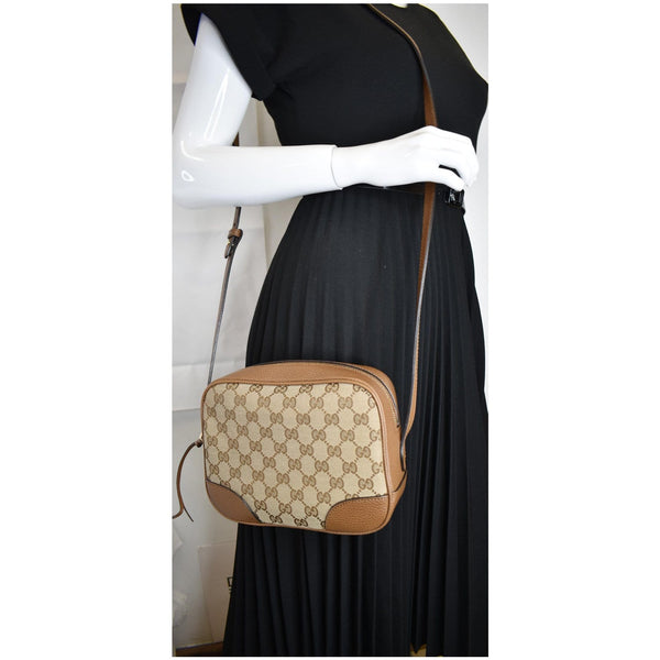 GUCCI Bree GG Canvas Leather Crossbody Bag Beige 449413