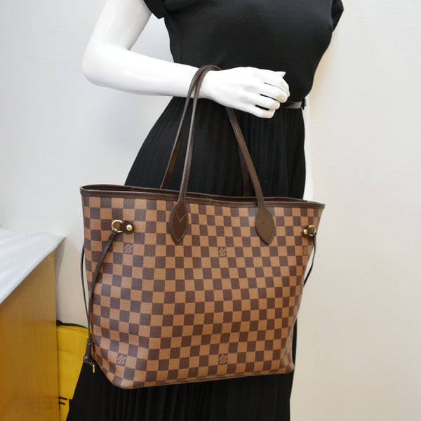 LOUIS VUITTON Neverfull MM Damier Ebene Tote Bag Brown