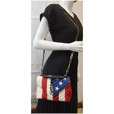 YVES SAINT LAURENT Medium American Flag College Flap Bag Multicolor