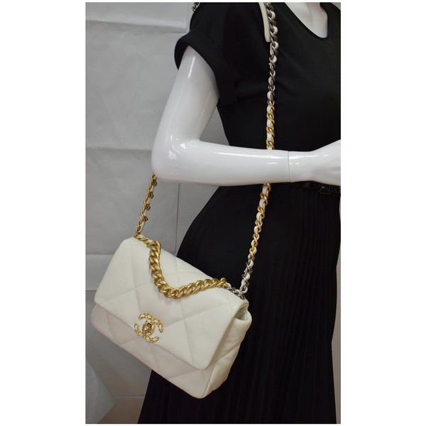 CHANEL 19 Small Flap Lambskin Leather Shoulder Bag White