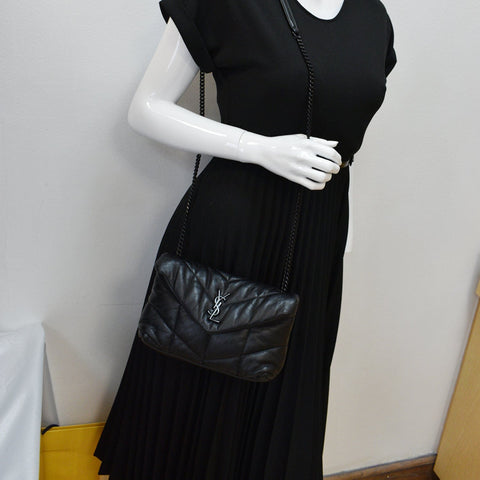 YVES SAINT LAURENT Small Loulou Puffer Quilted Lambskin Leather Crossbody Bag Black