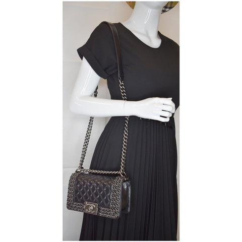 Chanel Small Boy Embellished Chain Lambskin Handbag shoulder bag