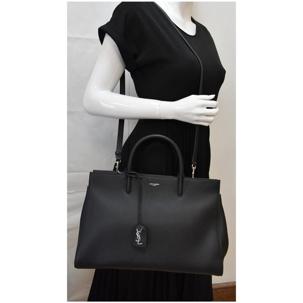 YVES SAINT LAURENT Cabas Rive Gauche Leather Tote Bag Black