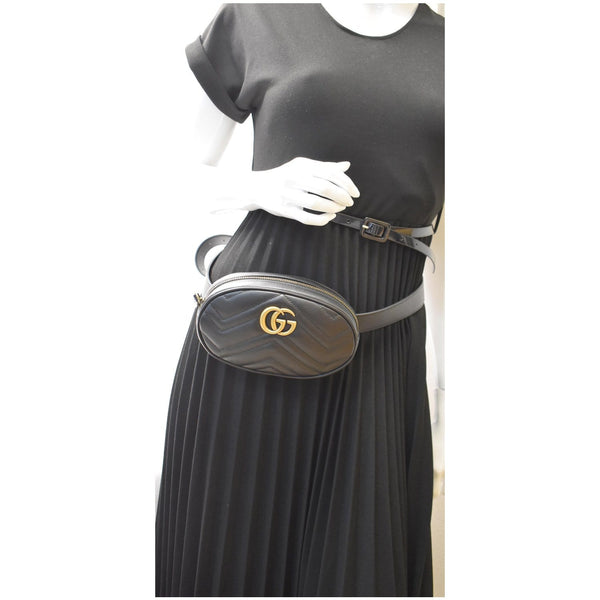 GUCCI GG Marmont Matelasse Leather Belt Bag Black 476434