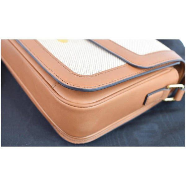 CELINE Triomphe Medium Leather Textile Shoulder Bag White