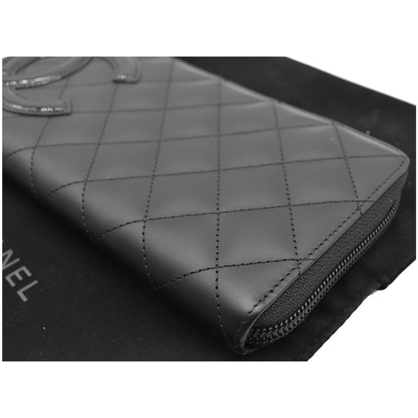 CHANEL Cambon Ligne Quilted Leather Zippy Wallet Black