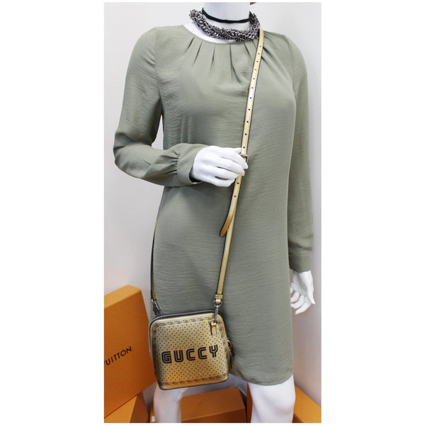 GUCCI Moon Steller Guccy Leather Crossbody Bag Gold