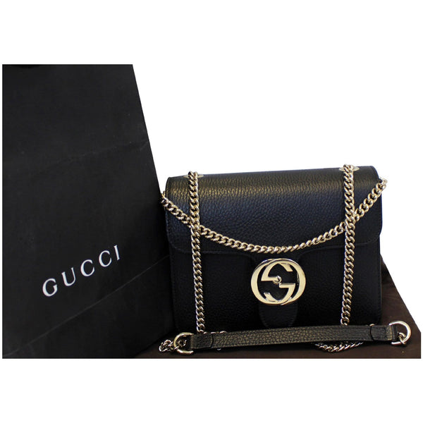 Gucci Crossbody Bag Interlocking GG Leather Black - front view