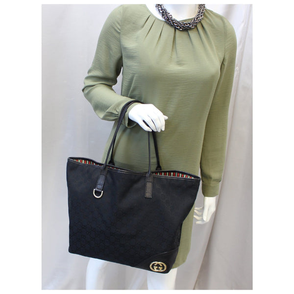 GUCCI Britt Large GG Canvas Black Tote Bag