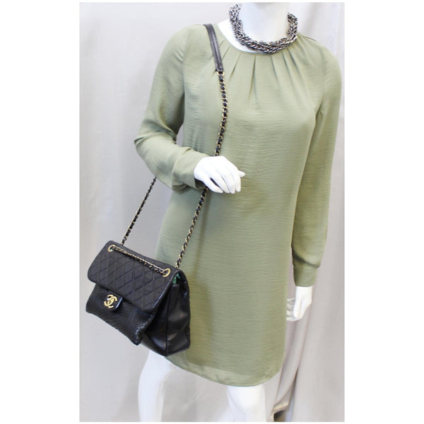 Chanel Urban Mix Flap Calfskin Python Shoulder Bag Black for women