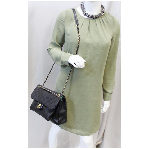 Chanel Urban Mix Flap Calfskin Python Shoulder Bag Black for women