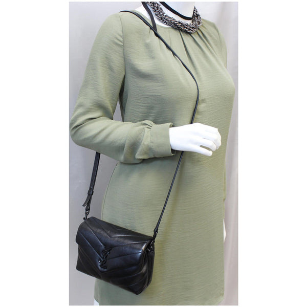 YVES SAINT LAURENT Matelasse Loulou Monogram Calfskin Shoulder Bag Black