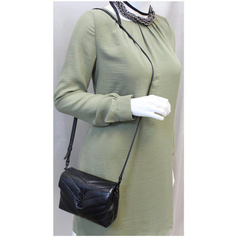 YVES SAINT LAURENT Matelasse Loulou Monogram Calfskin Shoulder Bag Black