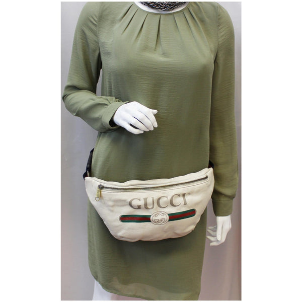 GUCCI Print Leather Medium Belt Waist Bum Bag White 530412