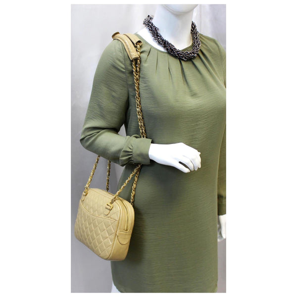 CHANEL Beige Lambskin Leather Camera Shoulder Bag-US