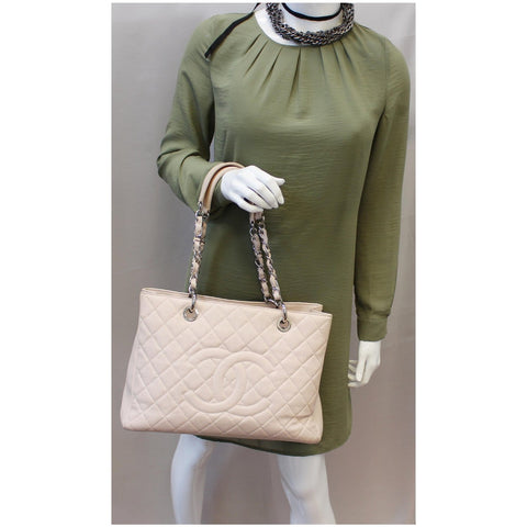 CHANEL Grand Shopping Caviar Leather Tote Shoulder Bag Blush Pink