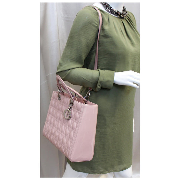 CHRISTIAN DIOR Quilted Patent Leather Lady Dior Large Shoulder Bag-US