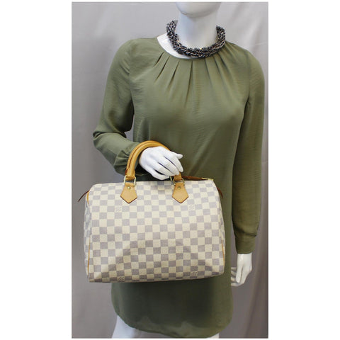 LOUIS VUITTON Speedy 30 Damier Azur Satchel Handbag White